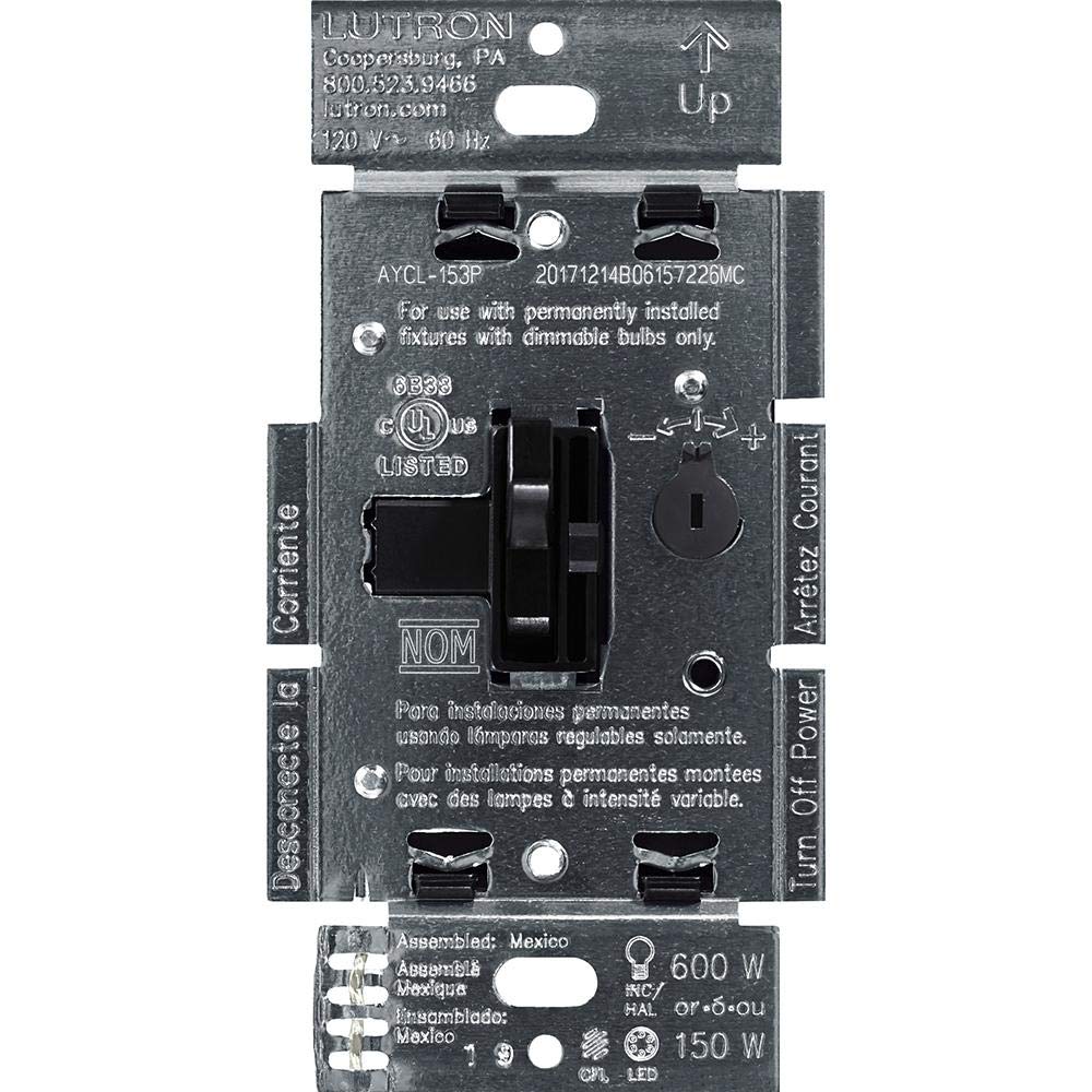 Lutron Ariadni/Toggler LED+ Dimmer Switch for Dimmable LED, Halogen and Incandescent Bulbs, 150 Watt, Single-Pole or 3-Way, AYCL-153P-BL, Black