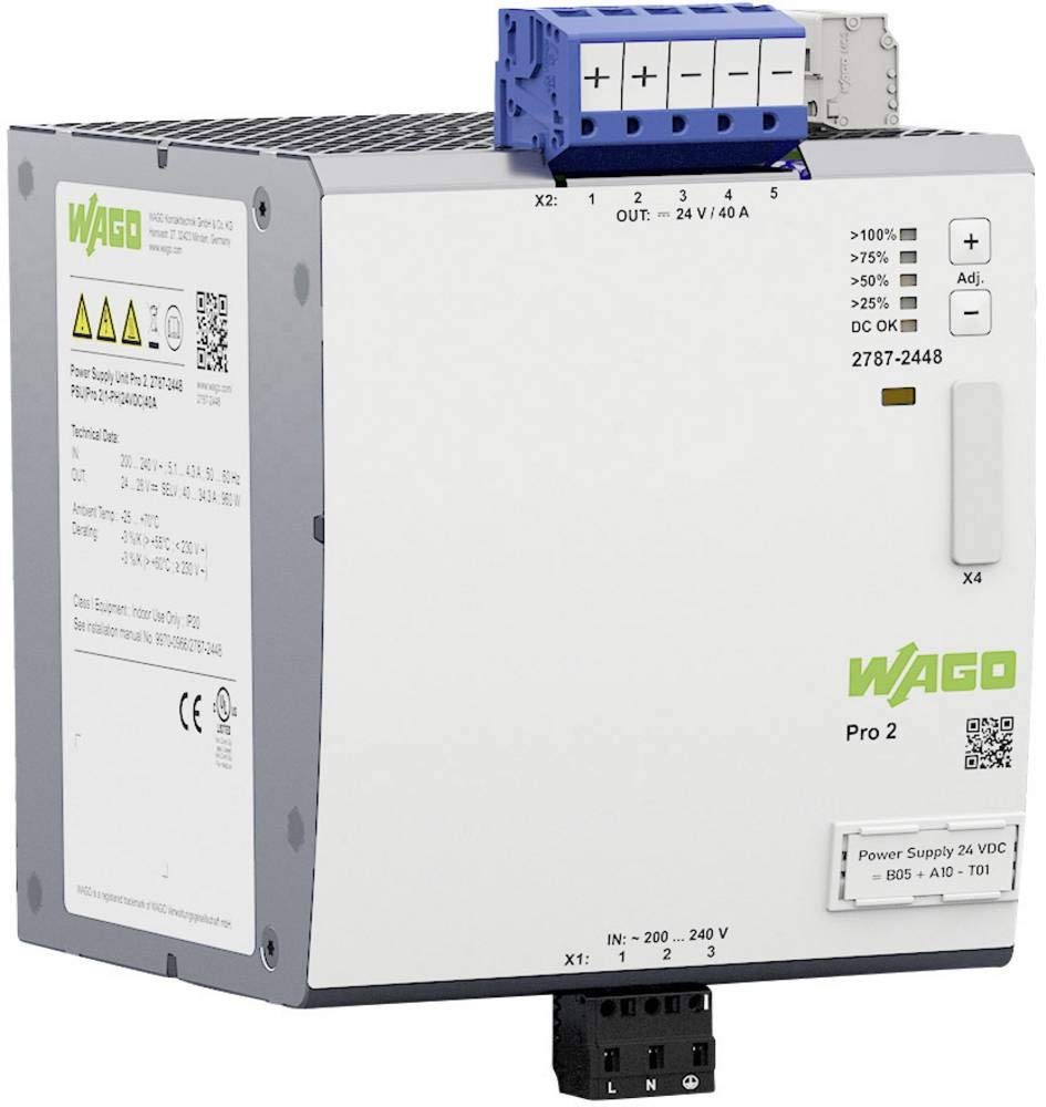 24V DC Power Supply; Pro 2; 1-Phase; 40A Output; TopBoost & PowerBoost; Communicative; 200-240VAC Input by WAGO