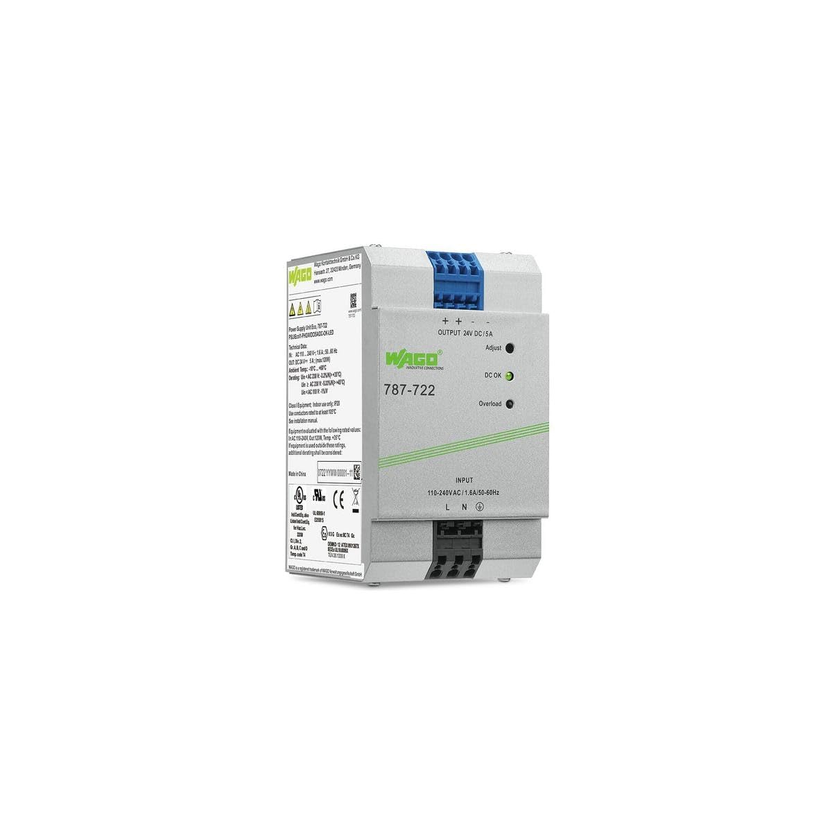 WAGO 787-722 00 MM, 1-Phase, 24 VDC Output Voltage, 4, 5 A Output Current, EPSITRON ECO Power, Switched-Mode Power Supply