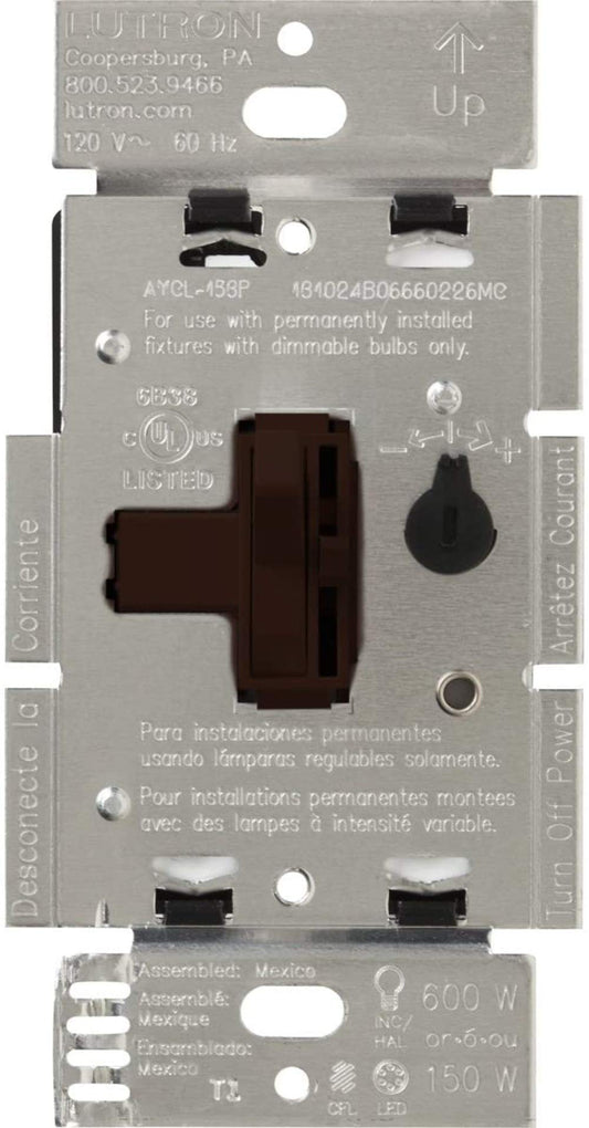 Lutron Ariadni/Toggler LED+ Dimmer Light Switch for Dimmable LED, Halogen and Incandescent Dimmer Switch, 150W, Single-Pole/3-Way, AYCL-153P-BR, Brown
