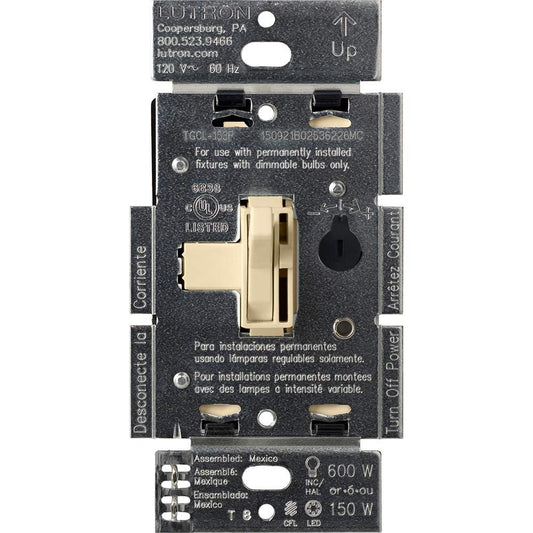 Lutron Ariadni/Toggler LED+ Dimmer Light Switch for Dimmable LED, Halogen and Incandescent Dimmer Switch, 150W, Single-Pole/3-Way, AYCL-153P-IV, Ivory