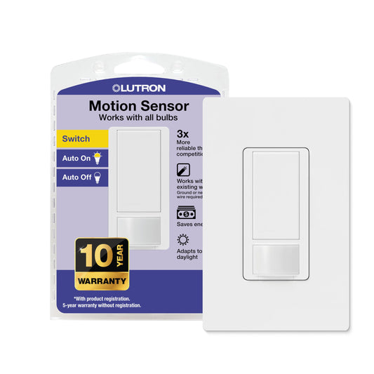 Lutron Maestro Motion Sensor Light Switch w/ Wallplate for Bathroom, Garage, Laundry Room, Any Bulbs, Occupancy Vacancy Sensor, Single-Pole, MS-OPS2HW-WH, White