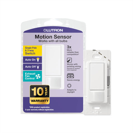 Lutron Maestro Motion Sensor Light Switch Indoor for Bathroom, Garage, Laundry Room, Closet, Occupancy Sensor Light Switch, Single-Pole, No Neutral, MS-OPS5M-WH