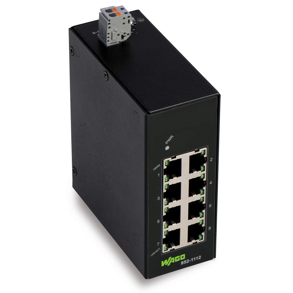 WAGO 852-1112 1 GBPS, 100MBPS, 8 Ports, DIN Rail Mount, ETHERNET Switch, Network SPEEDS:10MBPS, RJ45 X 8, ROHS Compliant